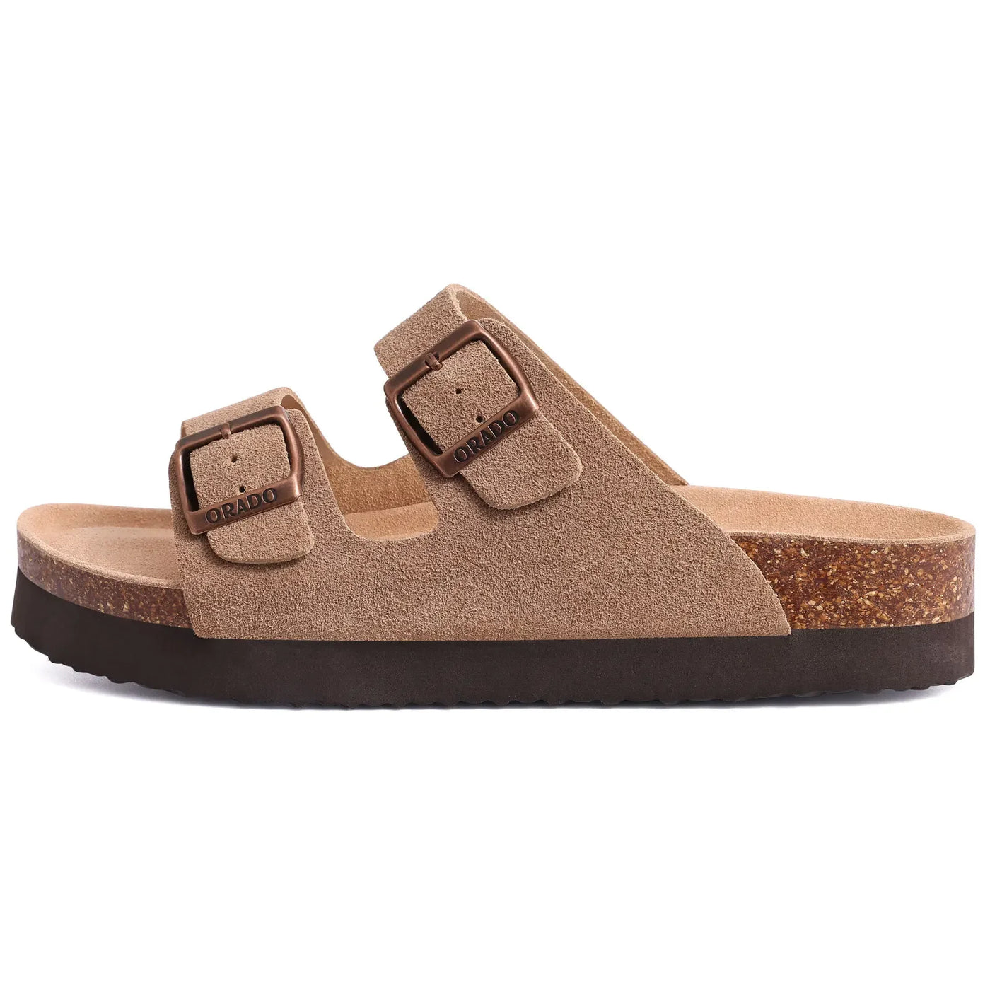 Kidmi New Men Sandals Men Double Buckle Sandals Cork Suede Men Slippers Outdoor Beach Slide Sandals Casual Soft Nonslip Sandals