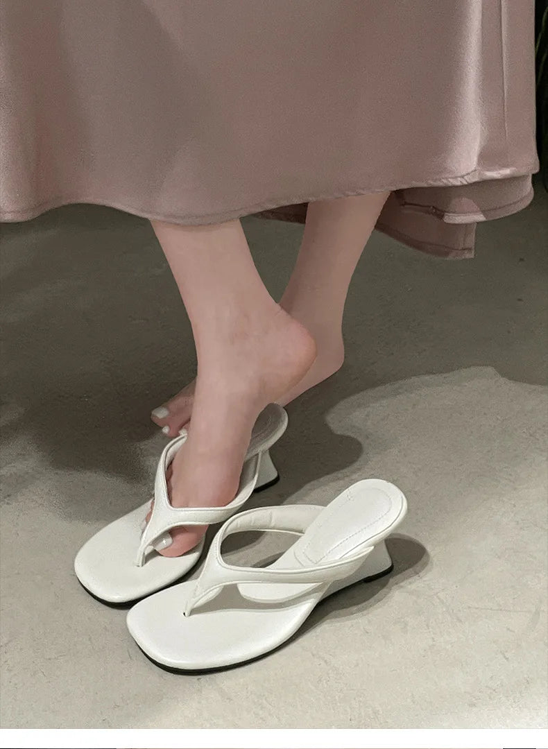 Women High-heeled Slippers 2025 Summer Clip Toe Flip Flop Fashion Pumps French Wedge Sandals Square Toe Ladies Shoes Sandalias