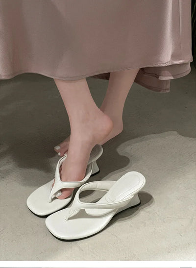 Women High-heeled Slippers 2025 Summer Clip Toe Flip Flop Fashion Pumps French Wedge Sandals Square Toe Ladies Shoes Sandalias