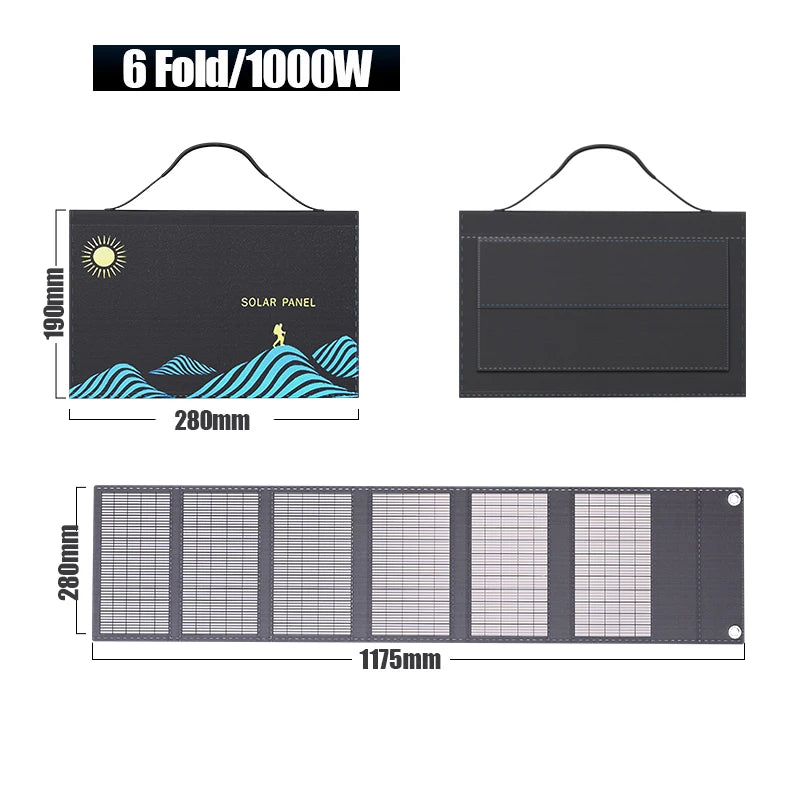 Solar Panel 600W 1000W Portable Folding Bag USB+DC Output Charger Outdoor Power Supply for Home Mobile Phone Power Generator