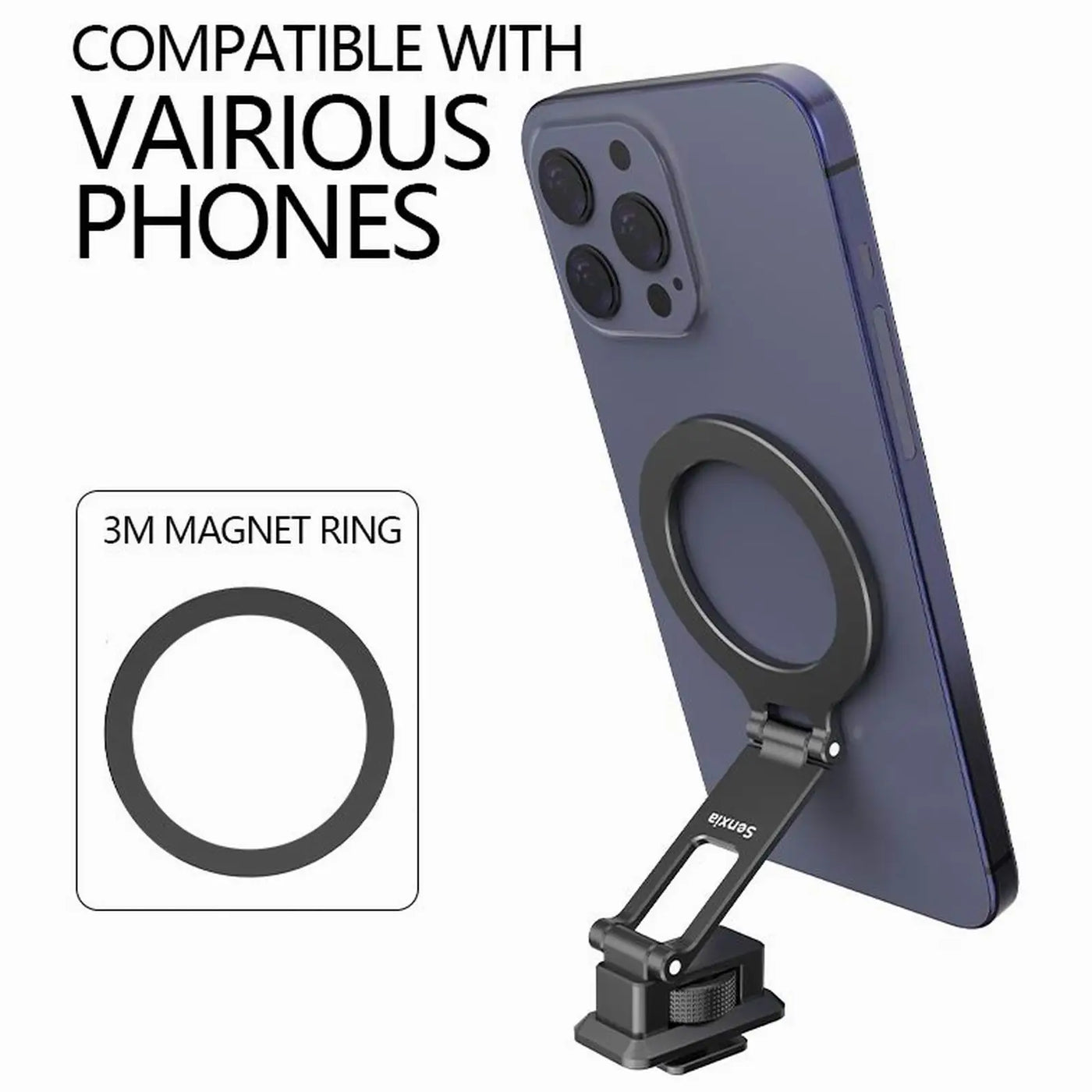 Magnetic Magsafe Phone Holder Mount Folding Cold Shoe Metal Phone Holder Horizontal Vertical Shooting for Camera Monitor Tripod