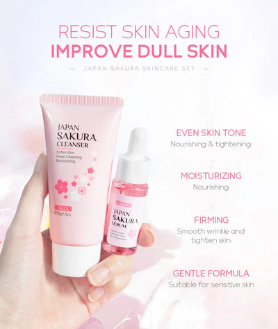 LAIKOU Sakura Skin Care Set Facial Cleanser Face Cream Essence Facial  Eye Cream Skincare Product 4pcs Kit