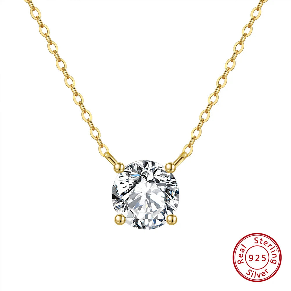ORSA JEWELS 925 Sterling Silver Dainty Necklace for Women 14K Gold Plated Round Brilliant Cut Solitaire Pendant Necklace APN13
