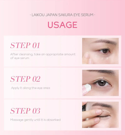 LAIKOU Sakura Eye Serum Eye Roller Massage Hyaluronic Acid Skin Care Eye Bags Cream Moisturizing Dark Circles 15ml