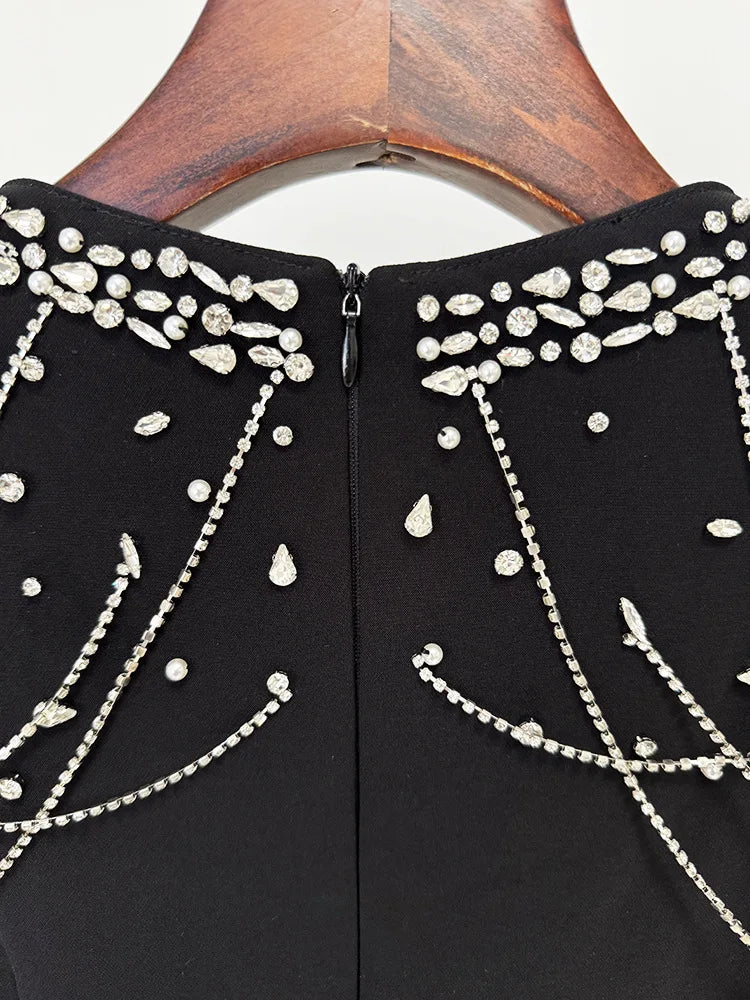 HIGH QUALITY Newest 2025 Designer Women's Slim Diamonds Beaded Long Sleeve Maxi Long Evening Dress