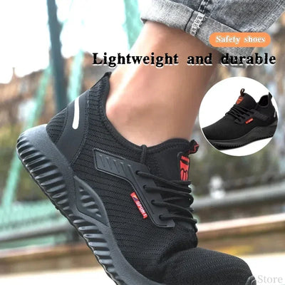 Braided safety shoes for men with steel toe protection, bump-proof, breathable, comfortable, lightweight, durable and safe.