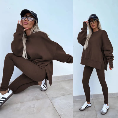 Lounge Sets for Women Two Piece Travel Outfits Sweatsuits Autumn Winter Fashion 2024 Trendy Loose Oversized Tee Tight Trousers