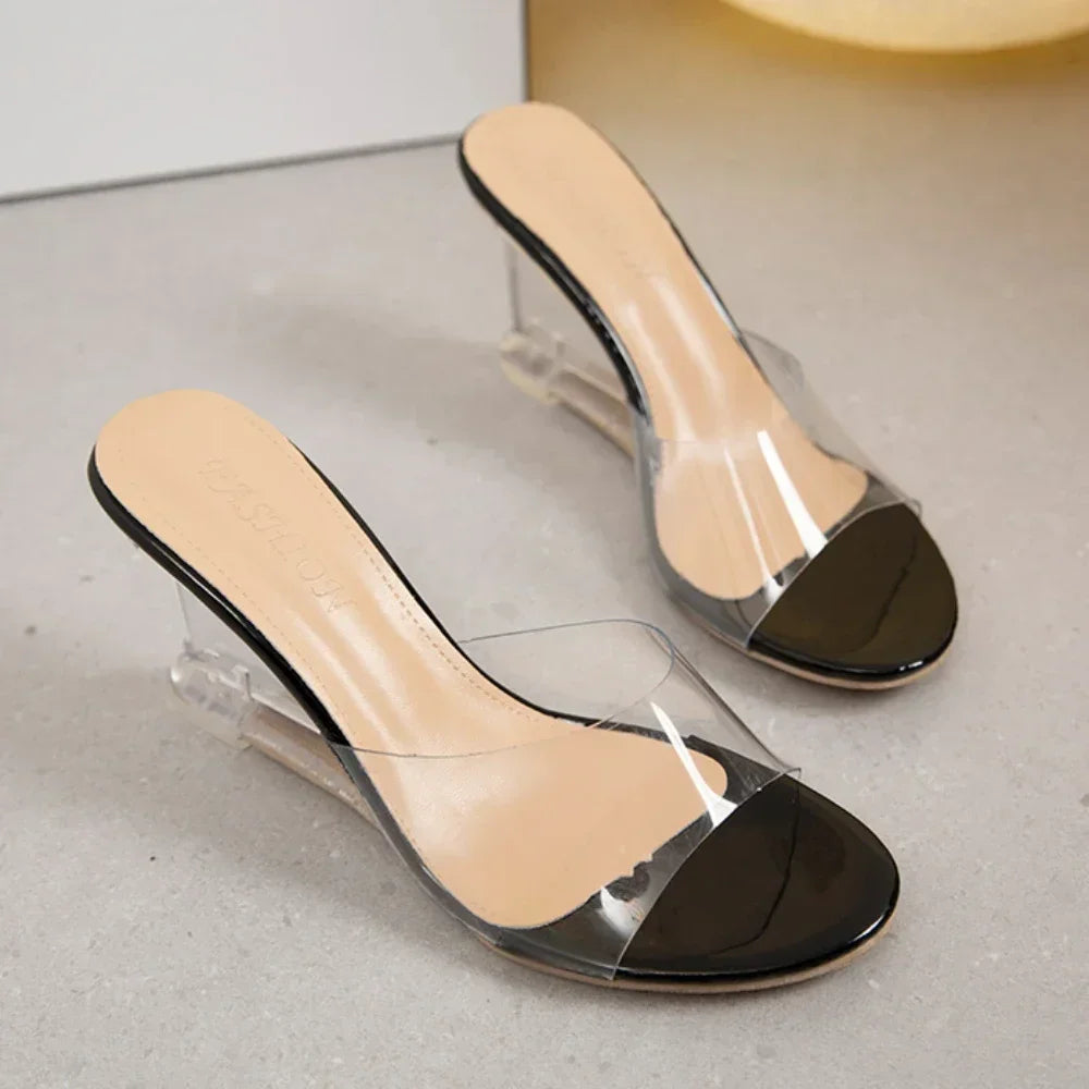 Shoes for Women Summer New Fashion Slip-on Women High Heels Crystal Wedge Shoes Female Peep Toe Casual Sandals Woman Slippers