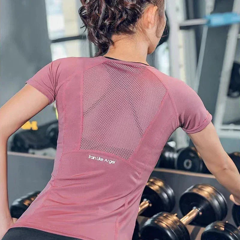 Women Yoga Tops Breathable Sport Fitness Workout Running Yoga Top Quick Dry Short Sleeve Gym T Shirt