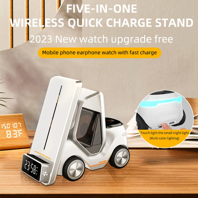 Wireless Charger Stand 5 In 1 Alarm Clock For IPhone 15 14 13 12 Pro Max 8 X XS XR iWatch 8 7 6 5 Airpods Fast Charging Station