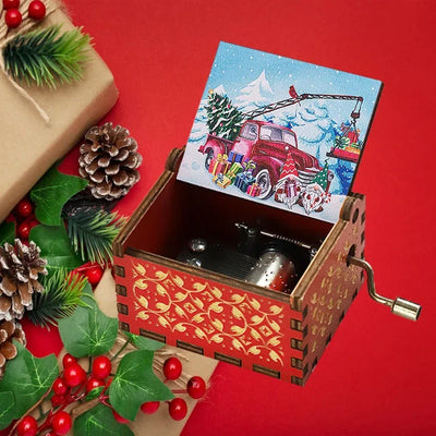 Merry Christmas Music Box Wooden Hand Cranked Music Box Vintage Happy New Year Music Box Gift Music Box Birthday Gift