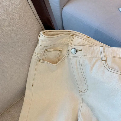 White Jeans For Women Spring High Waist Fashion Flower Design Straight Denim Pants Chic Loose Wide Leg Casual Trousers