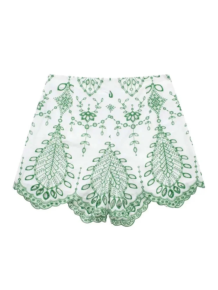 Woman 2 Pieces Shorts Sets 2024 New Fashion Embroidery Short Blouse Summer Women Suit Shorts Two Piece Set Womens Outfits
