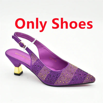 African Shoe and Bags Set for Wedding Women Shoes and Bags To Match Set with Rhinestone Italy Lady Pumps Women Shoes Luxury