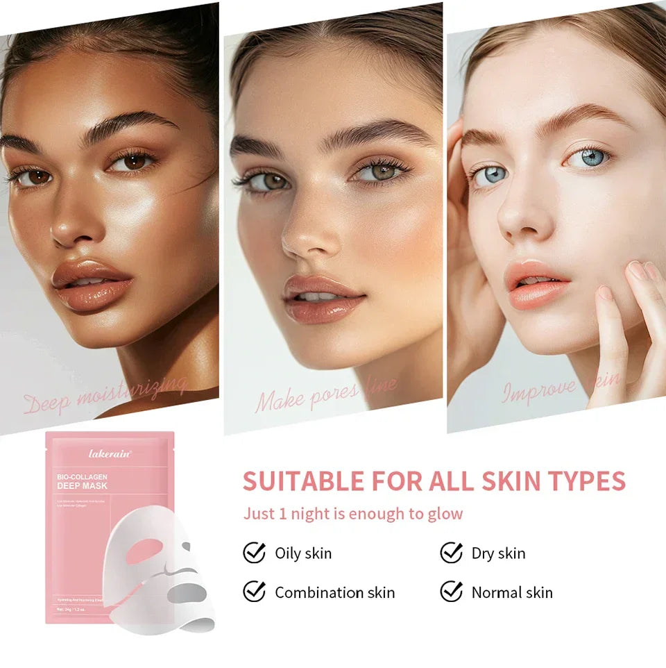 4Pcs Bio-Collagen Deep Face Mask Shrink Pores Deep Hydrating Overnight Mask Moisturizing Refreshing Brightening Face Skin Care
