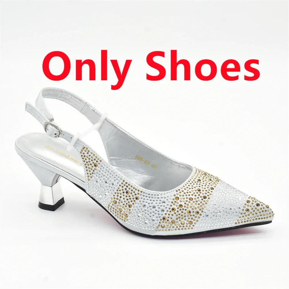 African Shoe and Bags Set for Wedding Women Shoes and Bags To Match Set with Rhinestone Italy Lady Pumps Women Shoes Luxury