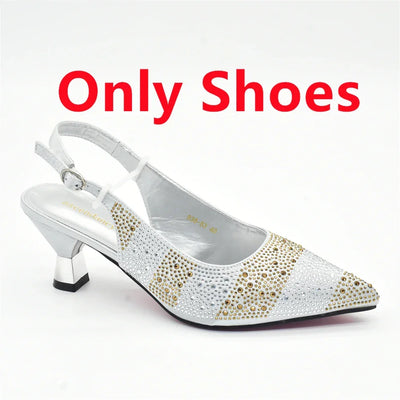 African Shoe and Bags Set for Wedding Women Shoes and Bags To Match Set with Rhinestone Italy Lady Pumps Women Shoes Luxury