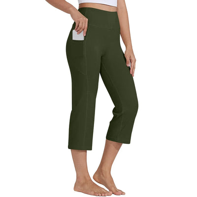 Women  Elastic High Waist 3/4 Pant Casual Active  Fit Wide Capris Leg Pants Trousers With Pockets Pants Woman брюки женские