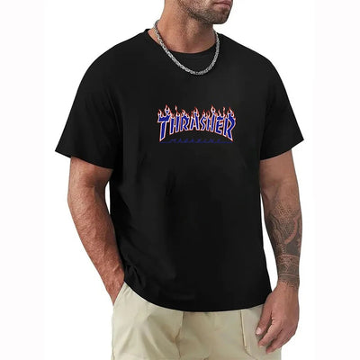 T-shirts for Men Personalized T-Thrashers Y2k Clothing High Quality Summer Tops Vintage Streetwear Short Sleeve Tee White
