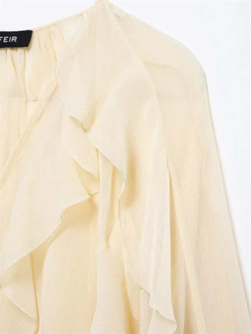 Ruffles Elegant Shirts & Blouses for Women 2025 Long Sleeve Semi-Transparent Tops For Women Spring Shirt And Blouse Top