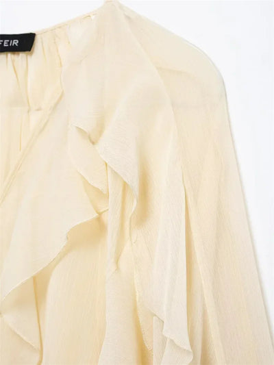 Ruffles Elegant Shirts & Blouses for Women 2025 Long Sleeve Semi-Transparent Tops For Women Spring Shirt And Blouse Top