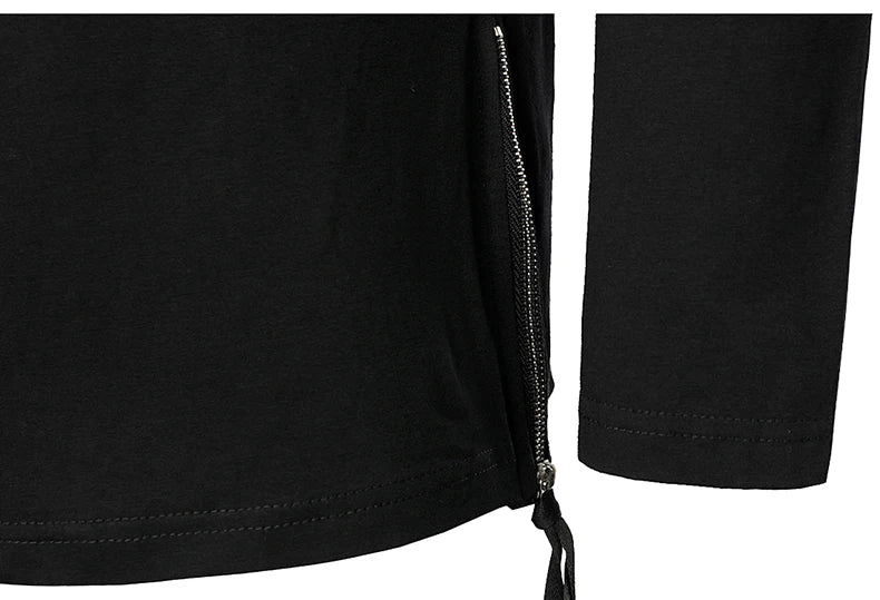Men Clothing T Shirt High Street Streamer Functional Tactics Personalized Zipper Crewneck T-shirts Black Hip Hop Punk Camisetas