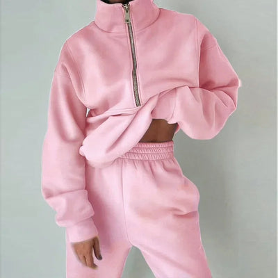 Autumn Winter Women Tracksuits Two Piece Outfits Fleece Lined Zipper Sweatshirt High Waist Pants Sets Female Sport Suits 2024