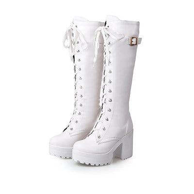 High Knee Boots For Women Heel Foreign Trade Chunky Heeled Thigh High Leather Boots Knee High Snow Boots