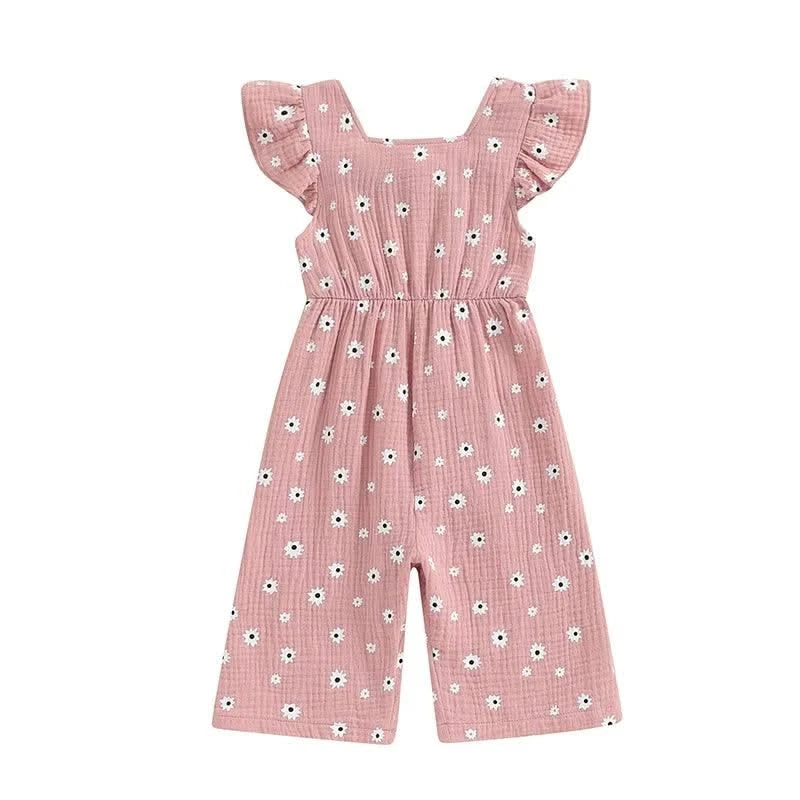 Toddler Kids Clothes Girls Summer Overalls Cotton Floral Print Backless Bowknot Rompers Jumpsuits  Baby Clothing