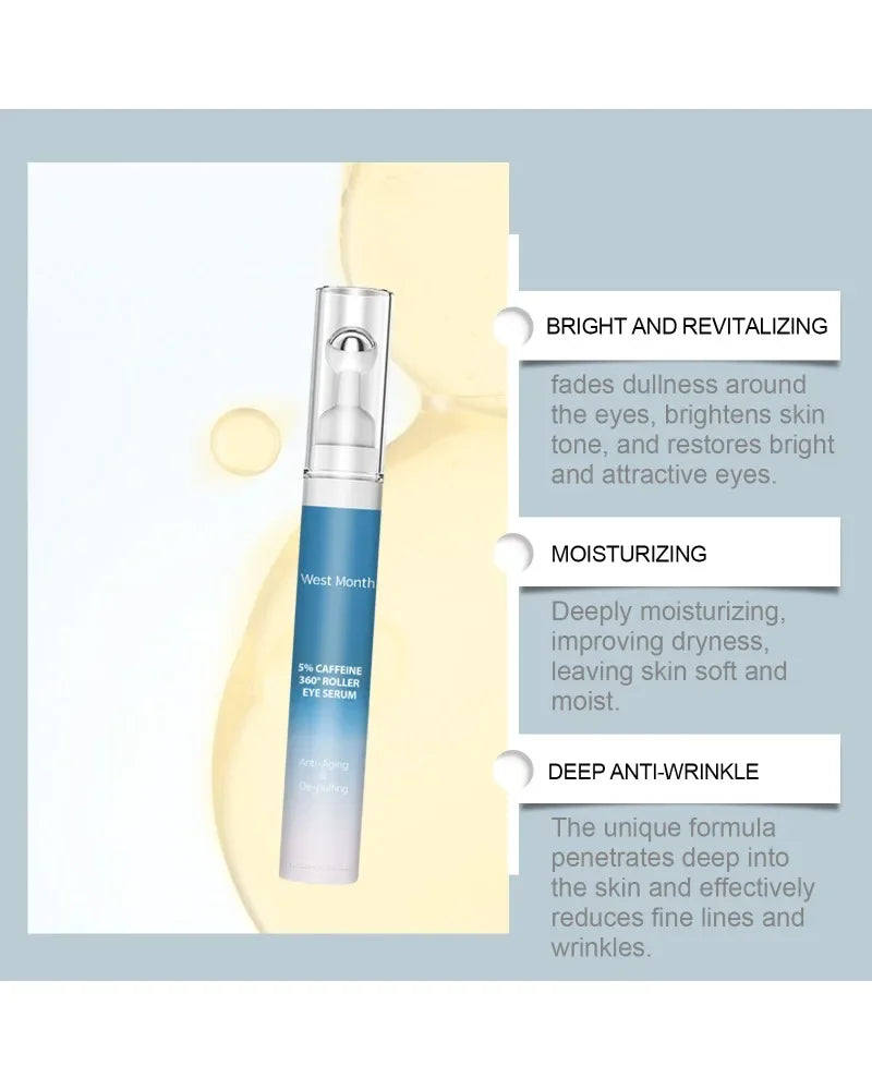 5% Caffeine Eye Serum Nourishing Moisture Under Eye Roller Cream 360° Massage Firming Serum For Dark Circles and Puffiness