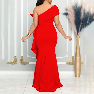 Elegant Dresses for Women 2024 New One Shoulder Ruffles Mermaid Floor Length Luxury Female Birthday Party Dinner Vestidos Mujer