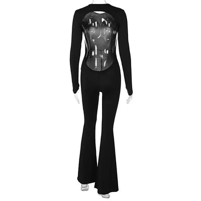 Women Jumpsuits New Autumn Sexy Black Backless Long Sleeve Bodycon Rompers Fashion Streetwear Flare Pants Casual Slim Jumpsuits