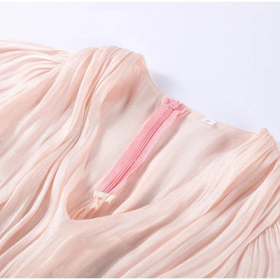 Ruffles Mini Dress Women Lace Up  V Neck Long Sleeve Pleated Female Dresses 2025 Elegant Summer Autumn Street Loose Ladies Robes