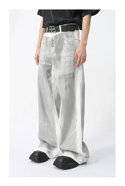 Men's White Baggy Jeans Dirty Printed Grunge Y2K Loose Straight Denim Pants Harajuku Oversized Streetwear Jeans Trousers Male