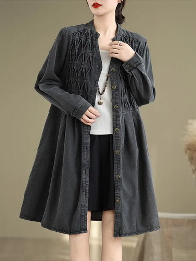 Denim Oversized Autumn Winter Long Sleeve Coat Women Ruffle Fashion Loose Pleated Ladies Jackets Retro Woman Jackets Coats