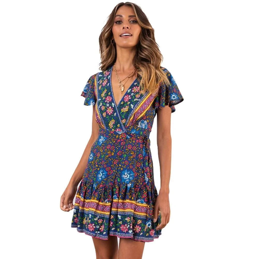 Elegant Women's Dresses Summer Bohemian Dress Vestidos Curtos Mujer Kadın Elbisesi Yazlık Kısa Elbiseler Midi Elbiseler Robe Ete