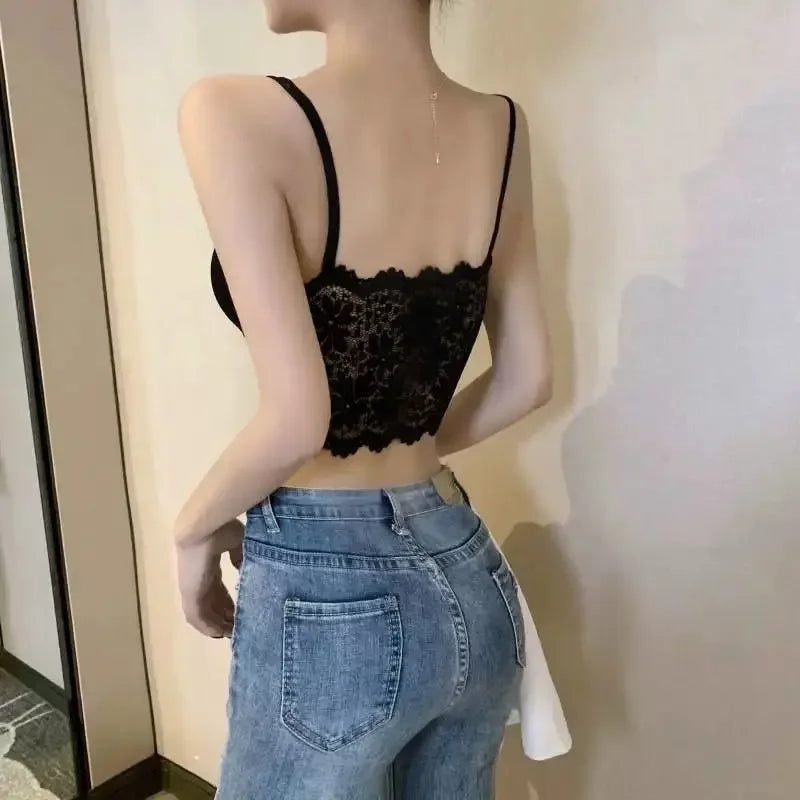 Women's Lace Bra Sexy Hollow Out Flower Underwear Bralette Wireless Push Up Breathable Strap Padded Vest Lingerie
