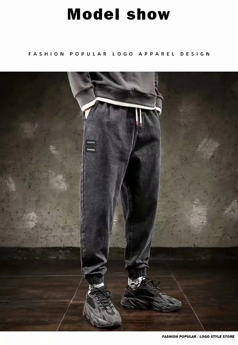 Spring Designer Fashion Men Jeans Retro Black Gray Vintage Casual Denim Harem Pants Ripped Jeans Men Wide Leg Taper Men Jeans