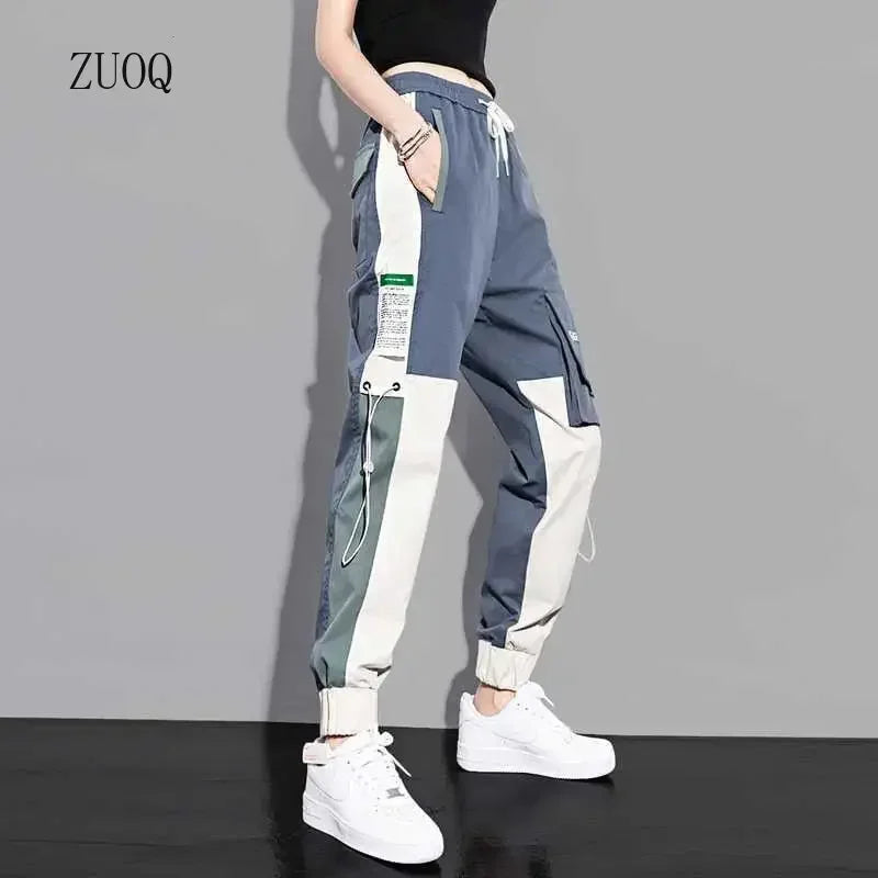 New Big Pockets Cargo Pants Women Ankle-length High Waist Drawstring Loose Streetwear Hip Hop Versatile Joggers Trousers Female