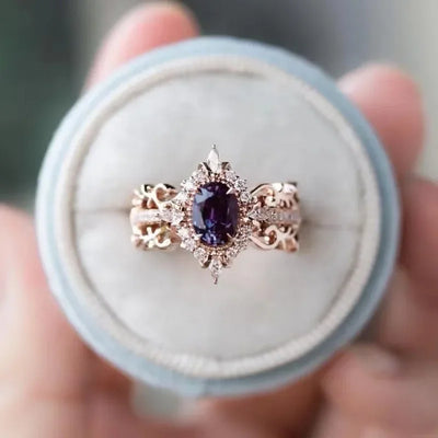 Luxury Women Rings Rose Gold Color Round Purple Stone Rings Party Accessories Gift