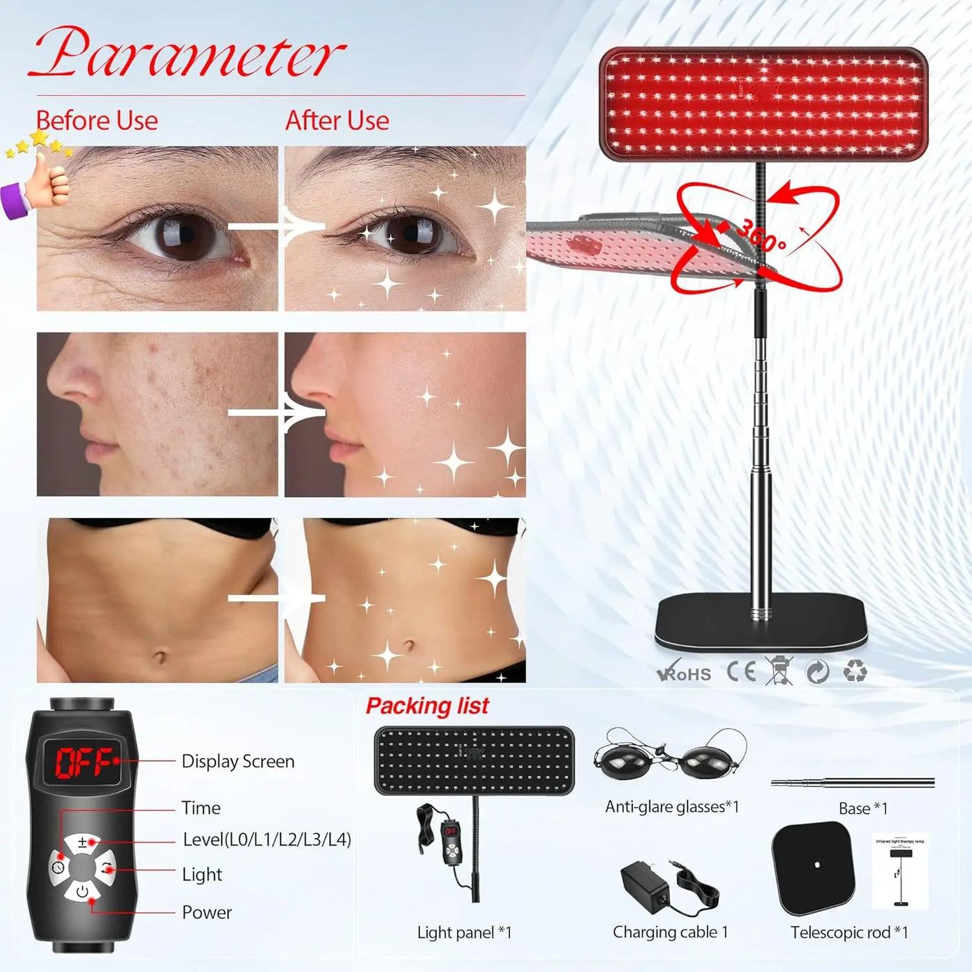 660nm 850nm LED Red Light Therapy Panel with Stand Near Infrared Therapy Lamp Devices for Body Pain Relief and Skin Care