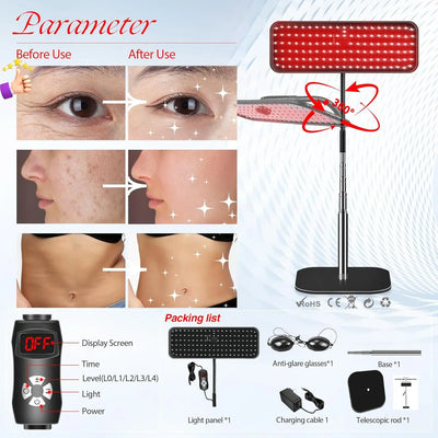 660nm 850nm LED Red Light Therapy Panel with Stand Near Infrared Therapy Lamp Devices for Body Pain Relief and Skin Care