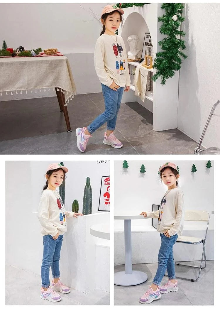 Children's Sports Shoes for Boys Girls Running Sneakers Air Mesh Fashion Classic Boys Casual Shoes Breathable White Blue Pink