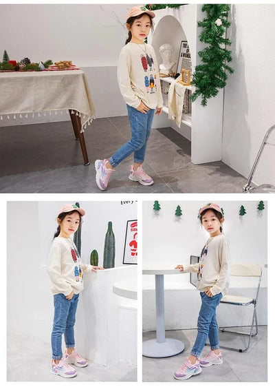 Children's Sports Shoes for Boys Girls Running Sneakers Air Mesh Fashion Classic Boys Casual Shoes Breathable White Blue Pink