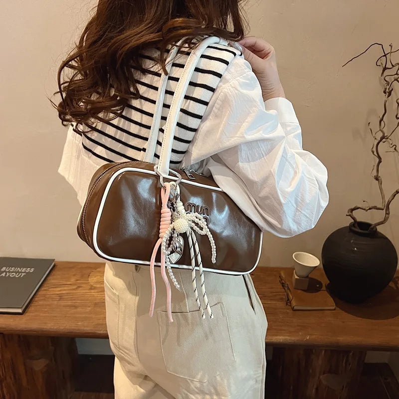 Designer Bowling Tote Women's Oversized Shoulder Bag, High-Capacity Office Handbag, Fashionable Minimalist Crossbody Purse