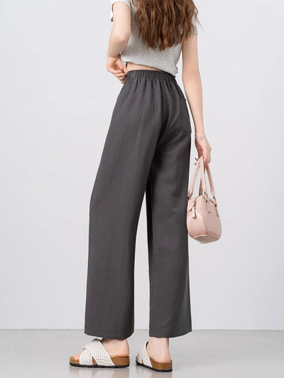 New Wide-leg Pants Women Clothing Summer Thin Loose Straight Casual Pants Solid High Waist Drape Nine-point Literary Pants