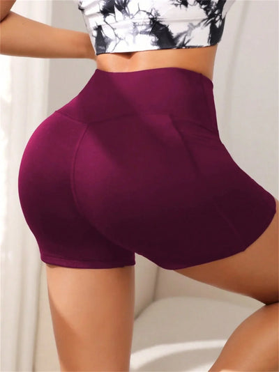 Women's High Cross Waist Biker Shorts Side Pockets Buttery Soft Comfy Criss Cross Running Yoga Athletic Short Pants