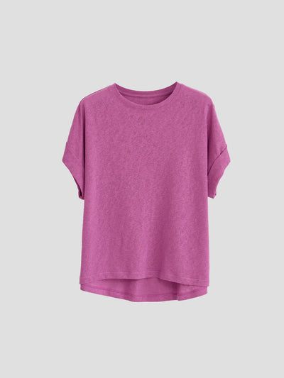 Women T Shirt Short Sleeve Cotton Linen Tops Crew Neck Oversize Dolman Plain Tees Spring Summer
