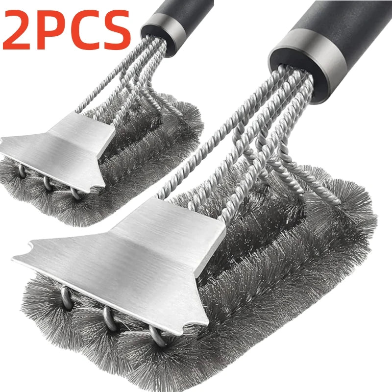 BBQ Grill Barbecue Kit Cleaning Brush Stainless Steel Cooking Tools Kitchen Accessories Wire Bristles Triangle Cleaning Brushes