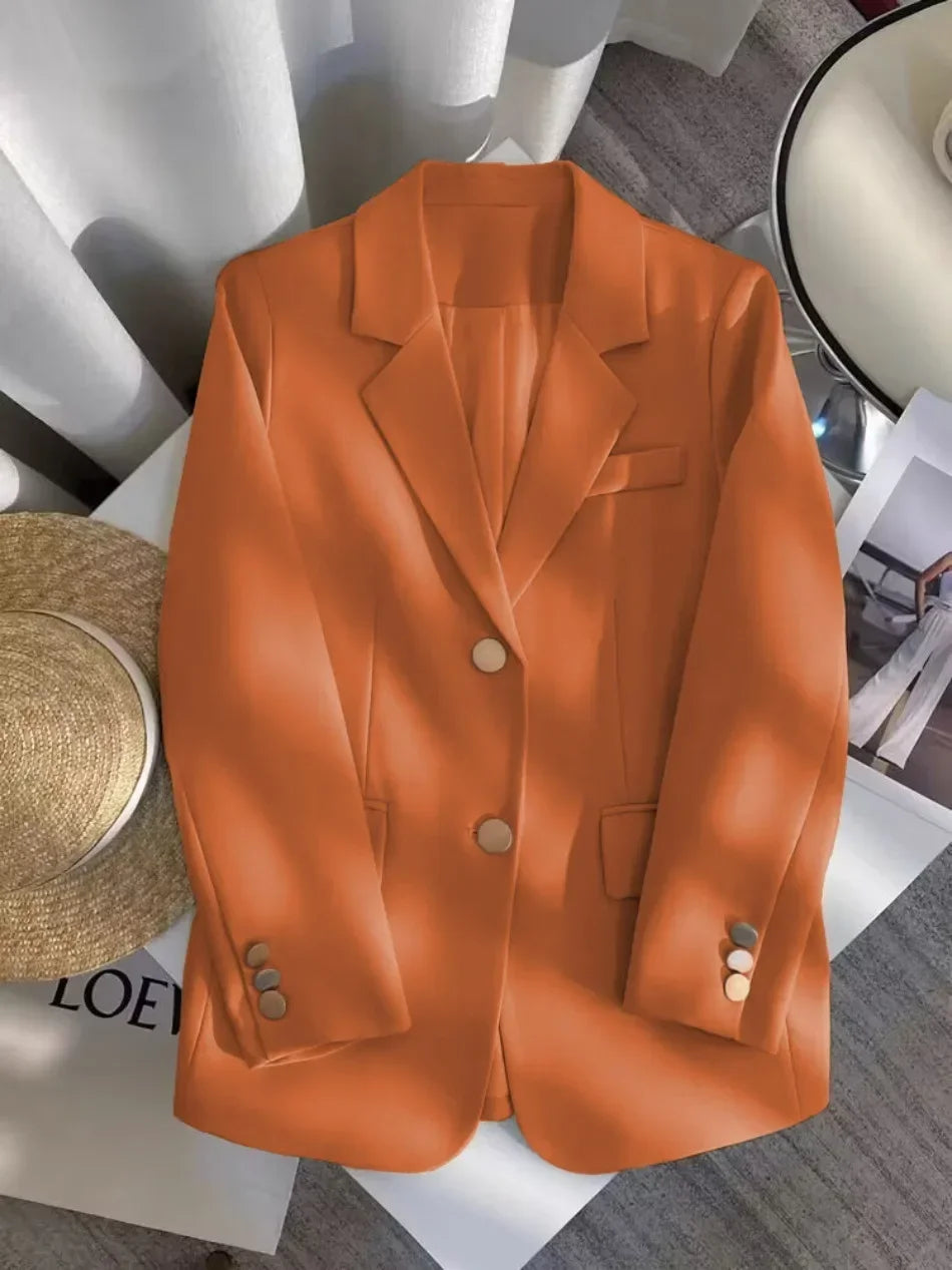 Women's Double Breasted Blazer Chic Office Lady Vintage Coat Fashion Notched Collar Long Sleeve Ladies Outerwear Stylish Tops
